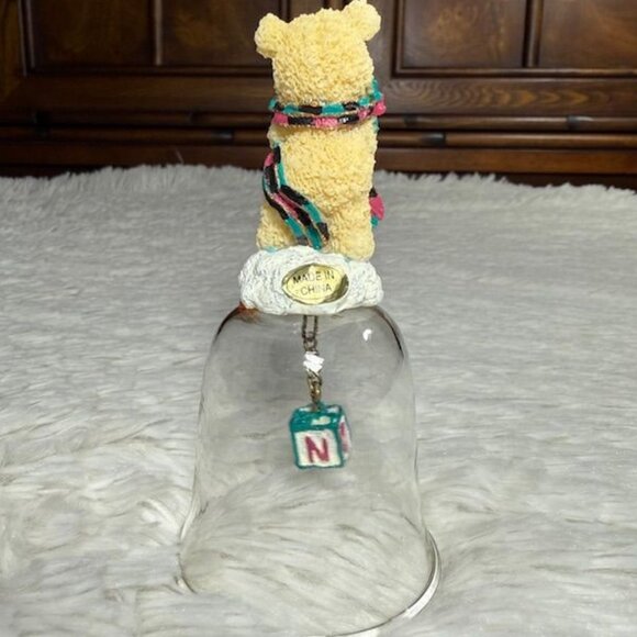 Vintage Mother and Cub Bear L-O-V-E Letter Block Glass Bell Figurine - Picture 8 of 10